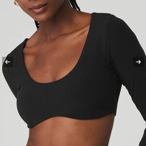 Black Ribbed Long Sleeve Crop Top
